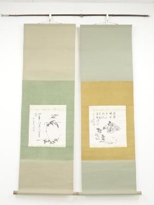 1878年　梁川紅蘭筆　竹菊　双幅　肉筆紙本掛軸（保護箱）